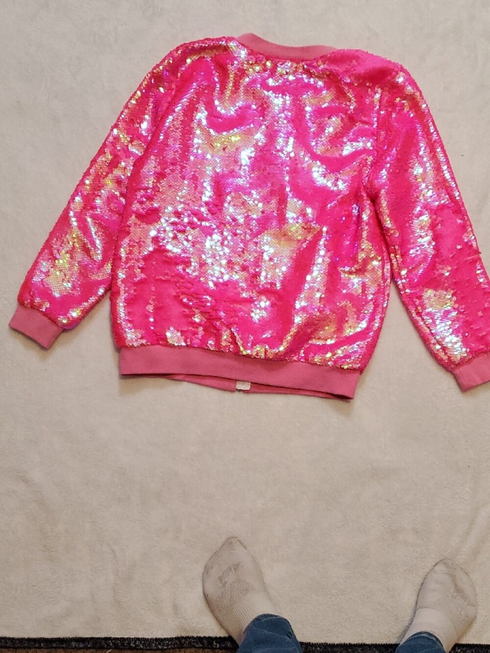 Girls' Pink Sequin Bomber Jacket - Sparkle Front Zip - Picture 9 of 9